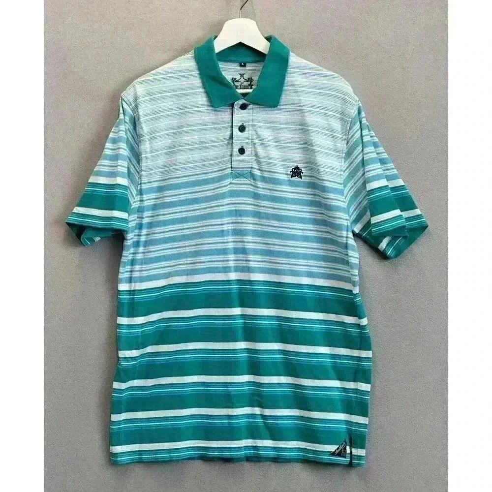 South Pole Men's Large Multicolor‎ Striped Short Sleeve Cotton Button Polo Shirt